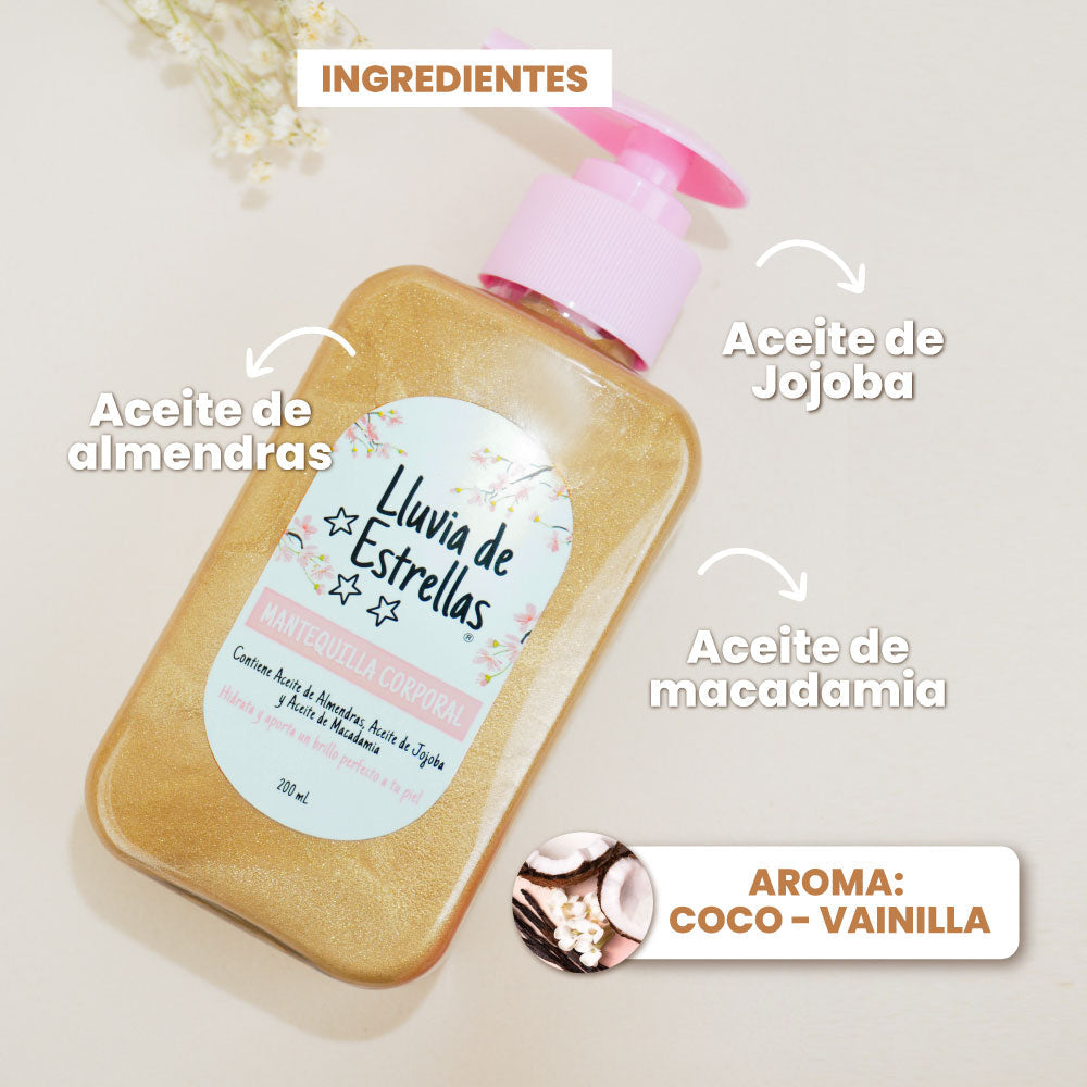 MANTEQUILLA CORPORAL BRONCEO LLUVIA DE ESTRELLAS CON COLOR